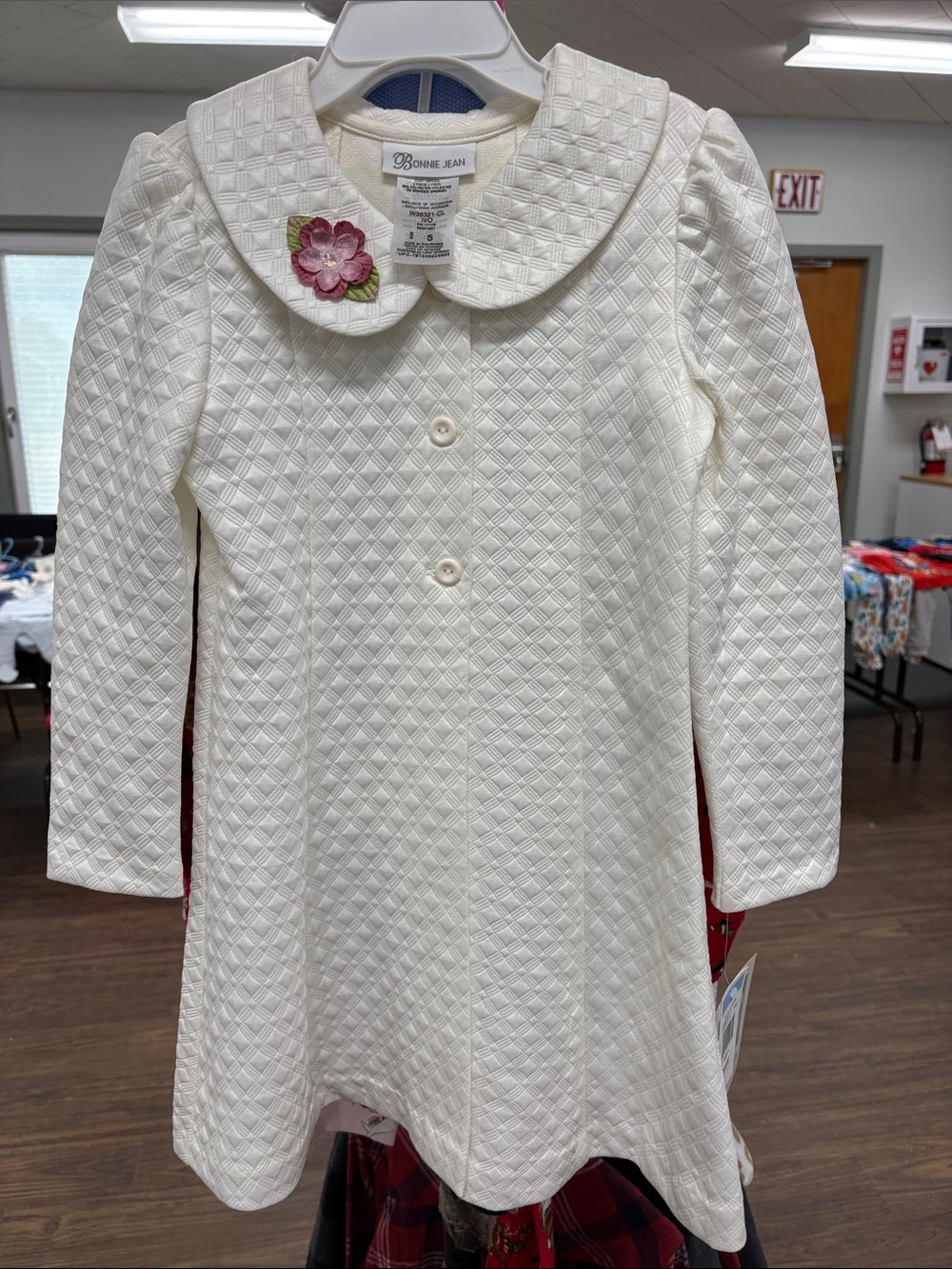 Bonnie Jean Cream Quilted Dress with Pink Floral Accent